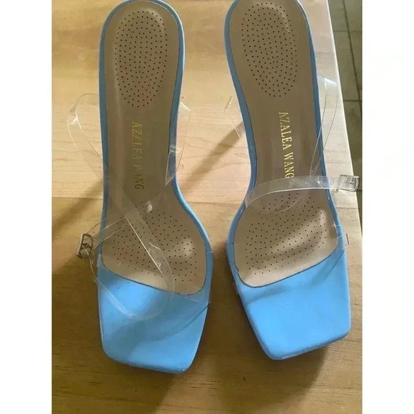 AZAELA WANG WEBSTER SCULPTURAL STILETTO ANKLE STRAP MODERN SANDAL IN BLUE SIZE 9 - Picture 2 of 10